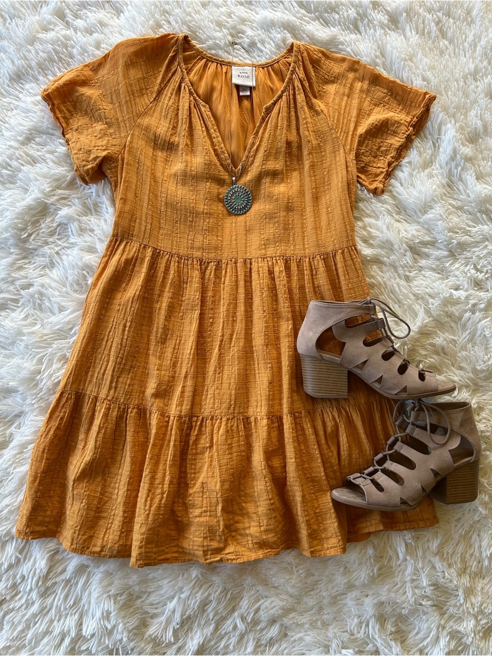 Knox Rose | 100% Cotton Mustard Mini Dress